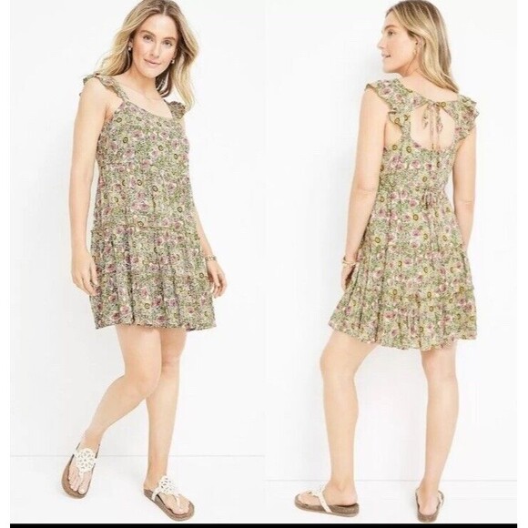 New Maurices Green Floral Open Back‎ Rayon Mini Dress Size XL - Picture 1 of 8